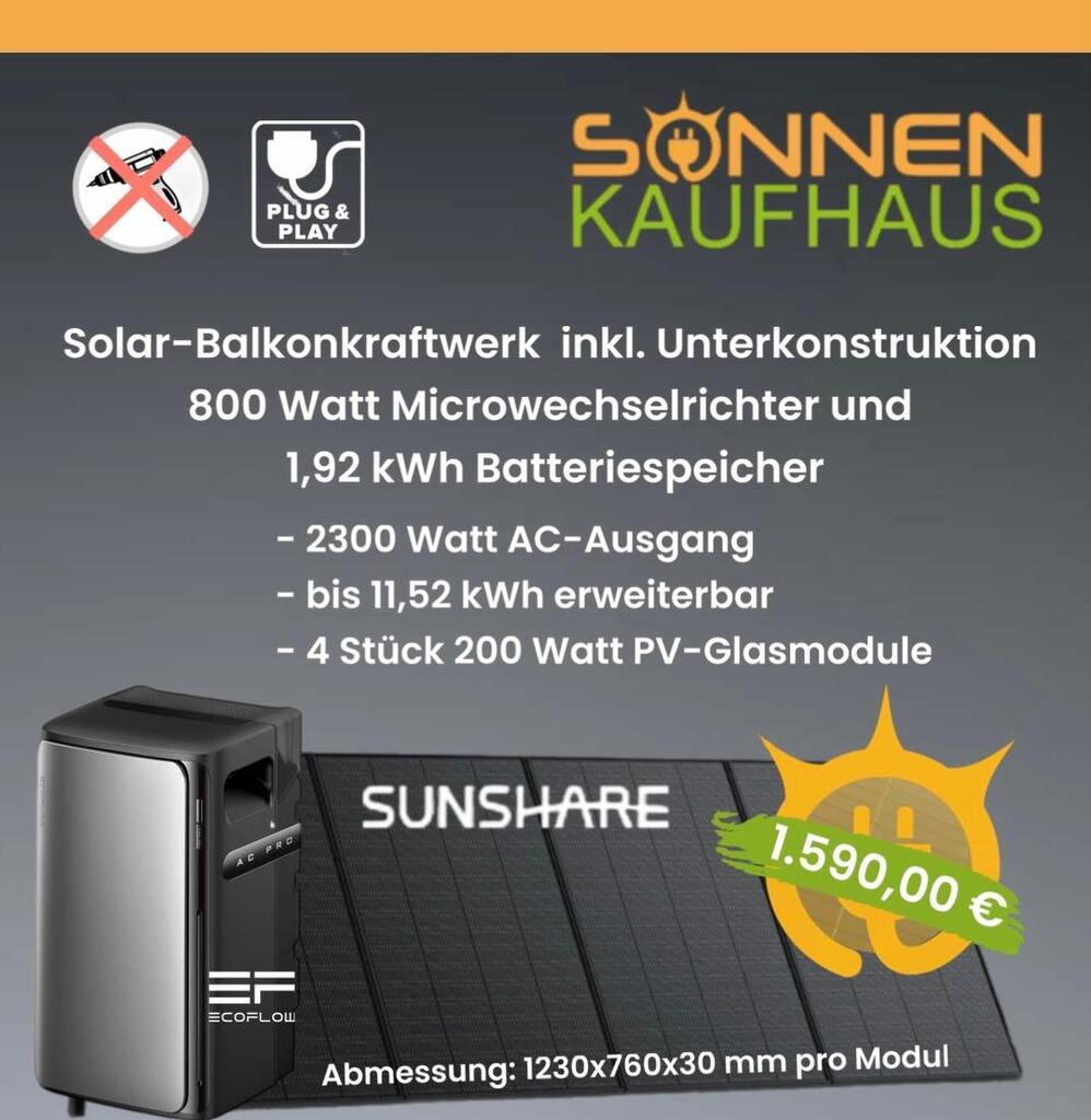 Solar Balkonkraftwerk mit 1,92 kWh Batteriespeicher